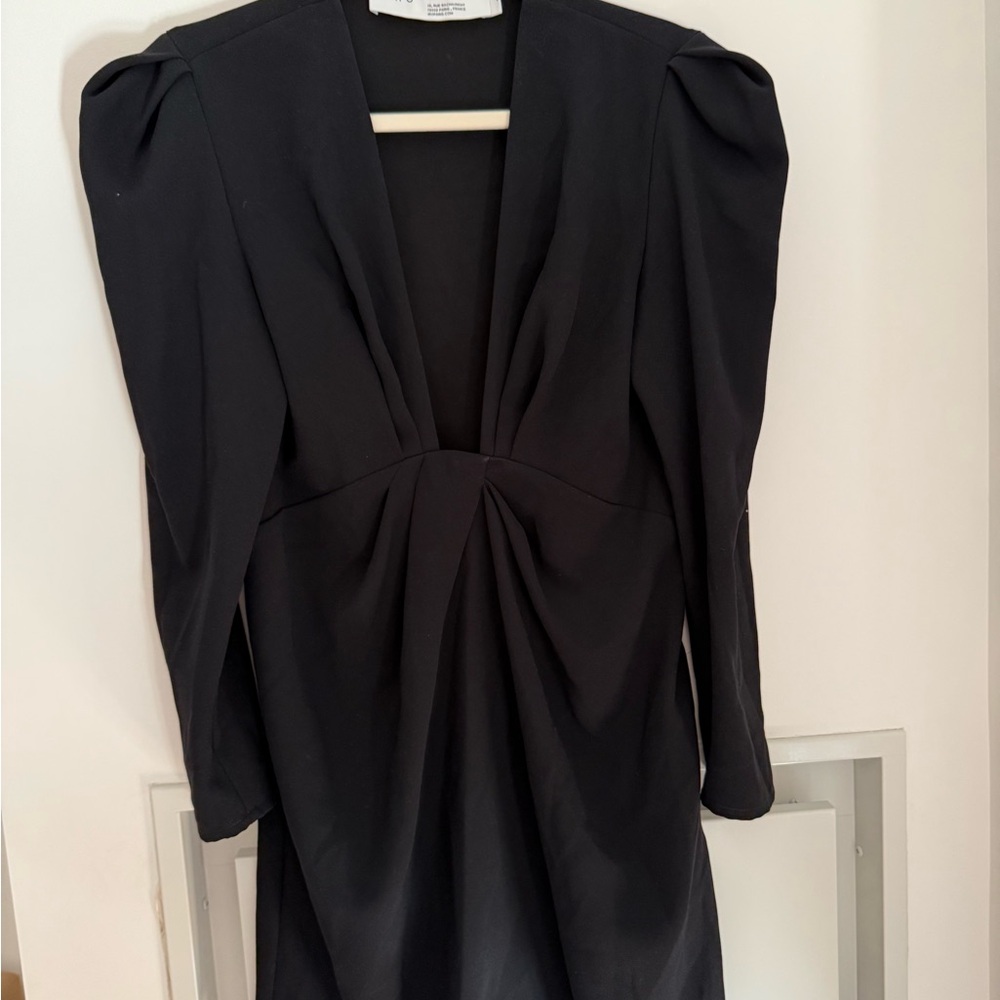 IRO Robiela Black Deep Plunge Puff Sleeve Mini Dress Size